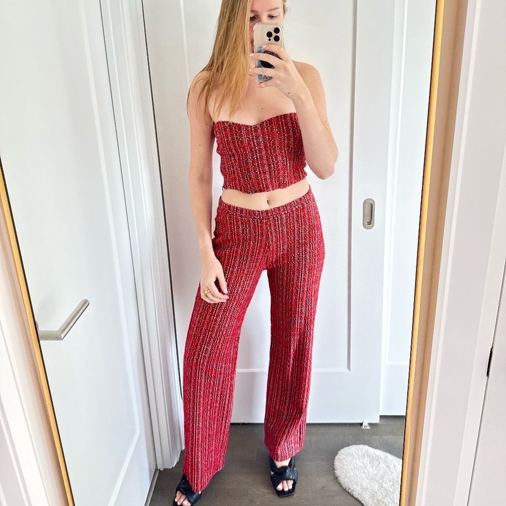 Textured Tweed Strapless Corset Top + Matching Pants Set (Size S) Matching Set - Picture 5 of 16